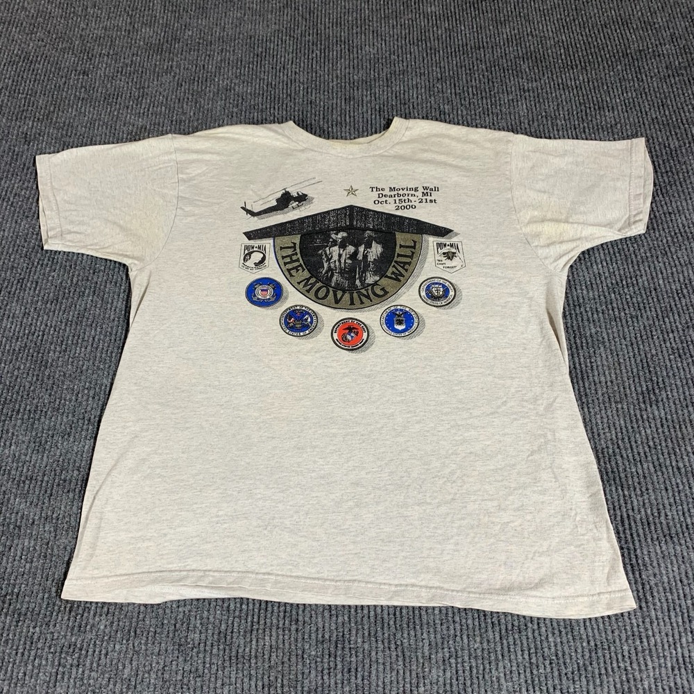 VTG Fruit of the Loom T Shirt Mens XL Gray‎ The Moving Wall POW MIA Army Marines